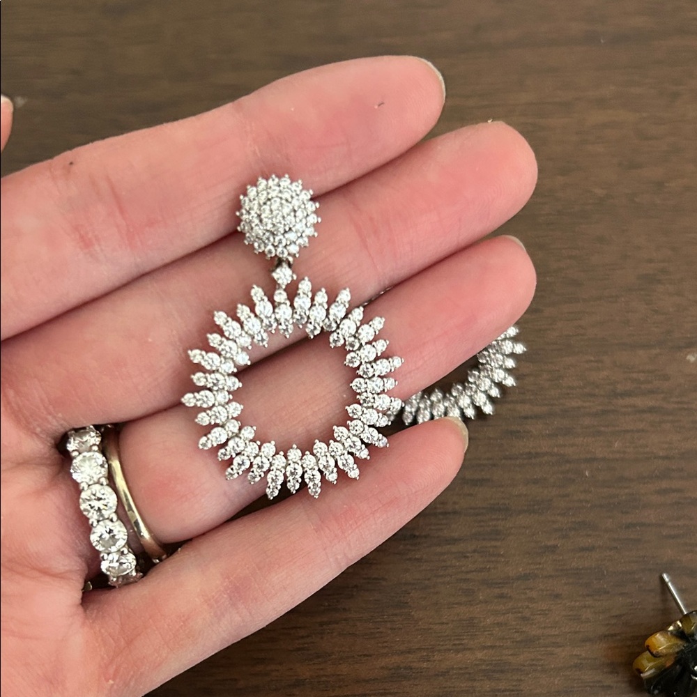 Elegant Silver Crystal Hoop Earrings - Picture 1 of 2